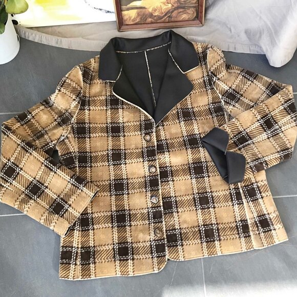 Reversible double sided faux leather jacket / Plaid checkered flannel jacket - Picture 4 of 9